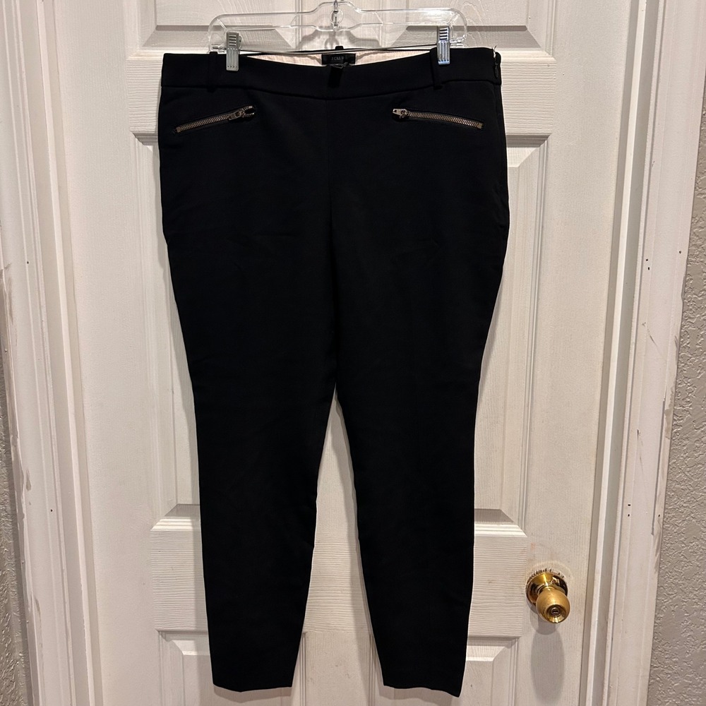 J. Crew Minnie Pants Black Wool‎ Blend Zipper Pocket Career Size 14 Minimalist